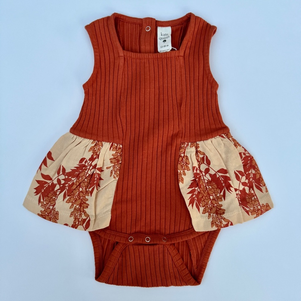 NWT Kate Quinn Rust Fall Leaves Bubble Romper 12-18M Thanksgiving Photo Outfit